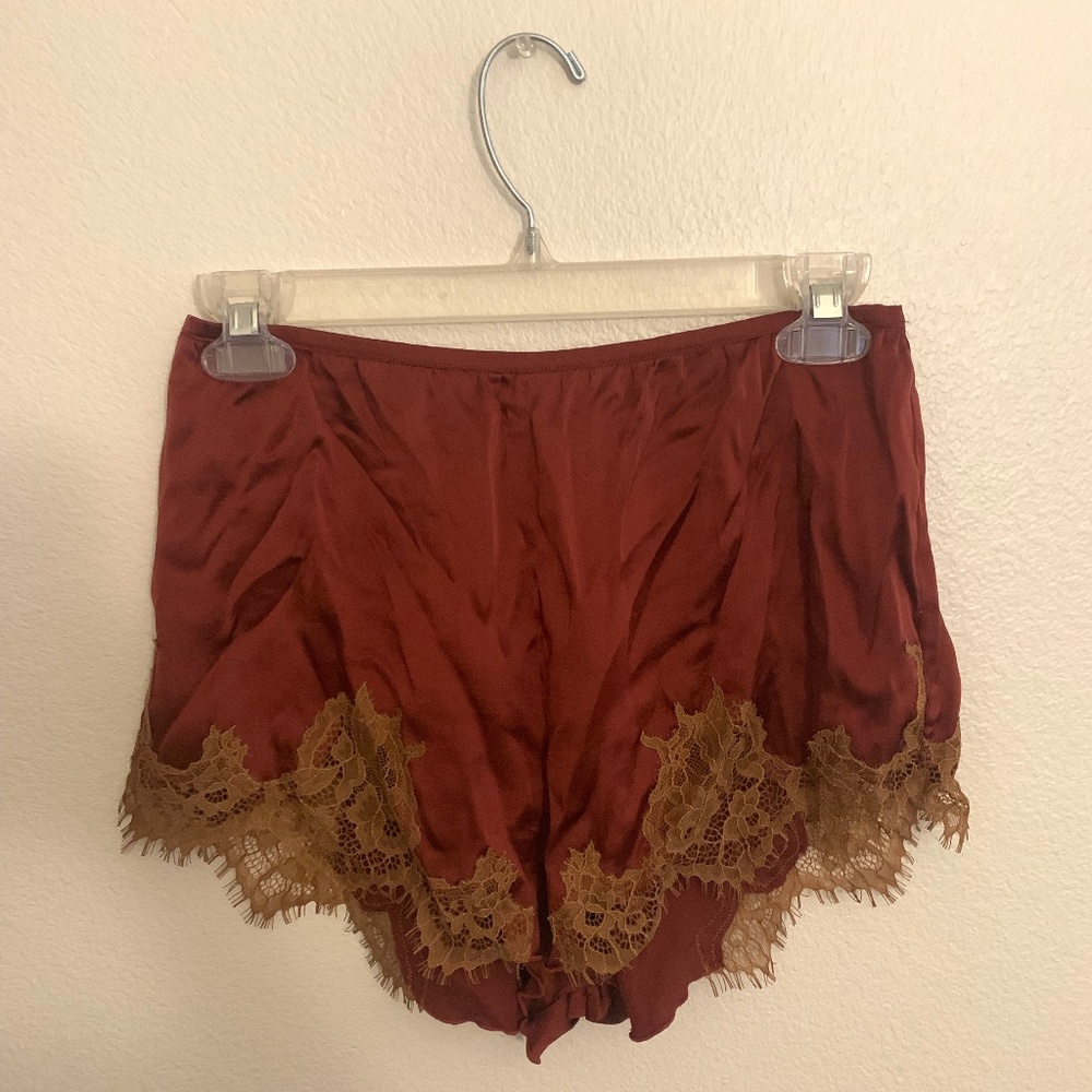 Maroon and burnt orange satin shorts